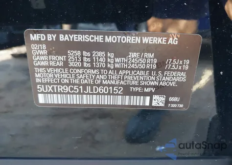 2018 BMW X3 xDrive30I из США, поврежденный, VIN 5UXTR9C51JLD60152